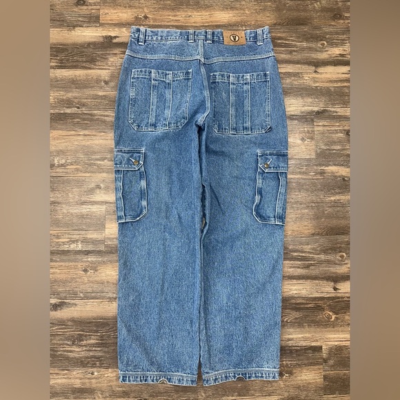 Y2k Varcity Cargo Baggy Jeans Washed Denim Sz 38x33 Southpole Jnco Style - Picture 1 of 11
